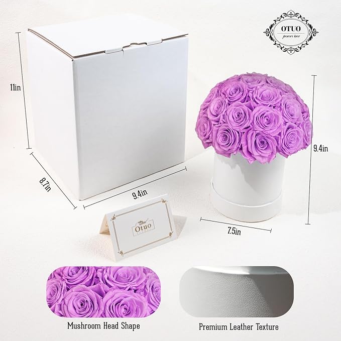 27 Preserved Roses in Round Dome Shape, Mother's Day Real Forever Flowers Rose Box, Eternal Rose Gift for Her Women Girl Friend Wife, Flower Gift for Valentines Day(Purple)