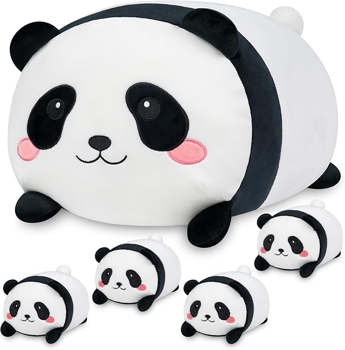 Panda Plush, Stuffed Animal Set with 4 Baby Pandas, Soft Stuffed Toy Pillow, Cute Birthday for Kids Boys Girls