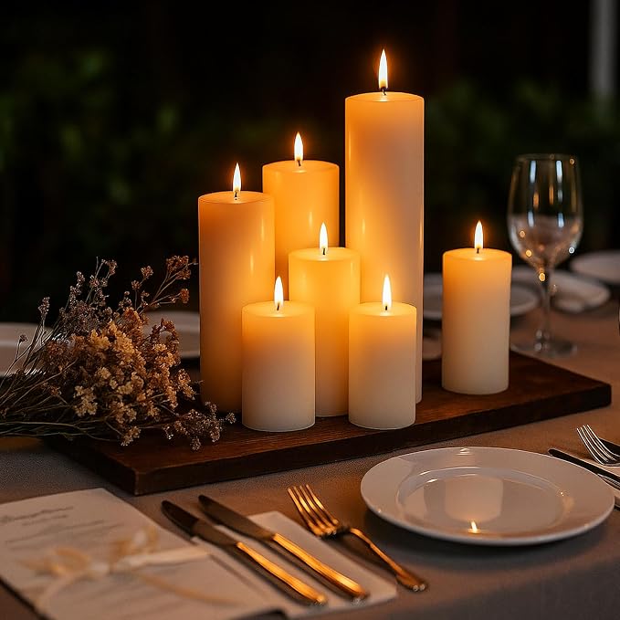 Ivroy Pillar Candles Bulk Set of 18，Hurricane Candles，3 Different Lengths 2 x 3/6/8 Inch (6 Each)，Dripless Unscented Smokeless，Gives You a Better Atmosphere When Organizing an Event Party.