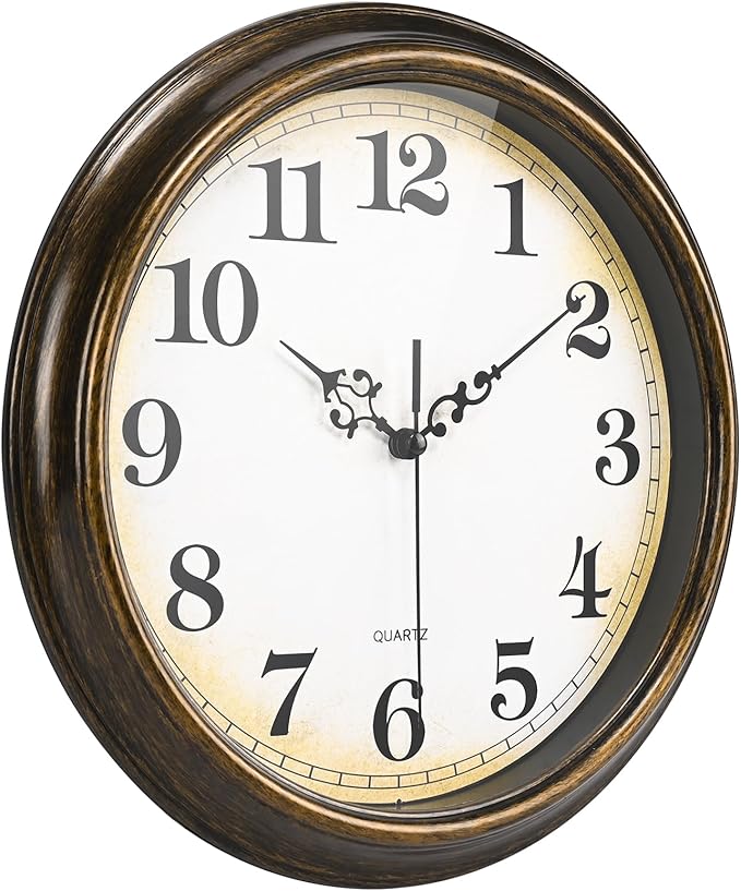 Yoiolclc Wall Clock Battery Operated Silent Non-Ticking Vintage Wall Clocks for Kitchen, School, Living Room (12Inch, Bronze)