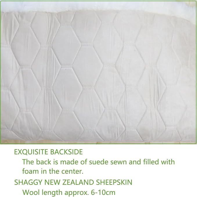 Woolous Large Sheepskin Rug, Genuine New Zealand Sheepskin Wool Mattress Topper or Soft Fluffy Ivory Shaggy Area Carpet for Bedroom, Living Room, 6.5 x 6.5 ft
