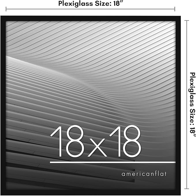 Americanflat 18x18 Picture Frame with Polished Plexiglass - Streamline Collection - Thin Border Square Frame for Wall Display - Hanging Hardware Included - Black