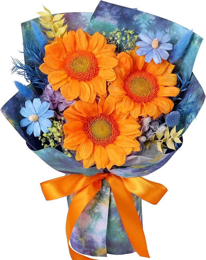 Forever Flowers for Delivery - Preserved Sunflowers Bouquet, Green Sunflowers that Last 3 Years, Eternal Flowers Bouquet, for Mom Grandma Wife, Anniversary Birthday Gifts for Women