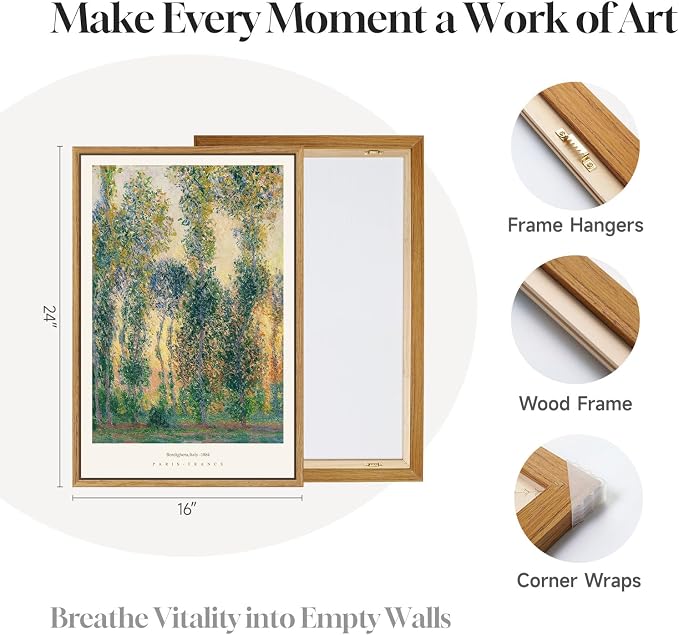 Large Framed Claude Monet Landscape Wall Art for Living Room, 3 Piece Impressionist Vintage Nature Prints Paintings, Green Tree Canvas Pictures Artwork Decor for Bedroom Entryway 16x24 Inch