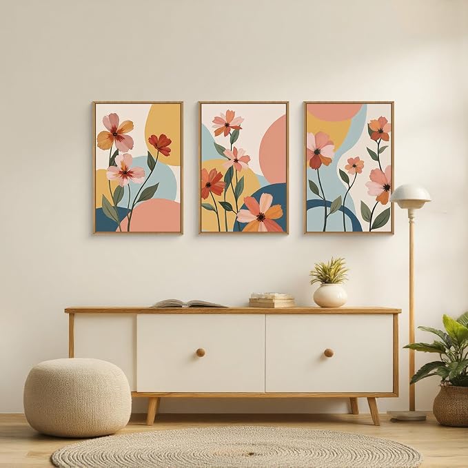 FWIEXA Boho Floral Canvas Wall Art,Nursery Flower Pictures Wall Decor,Modern Orange Flowers Wall Art,Abstract Plant Botanical Art Print,Wildflower Bohemian Artwork for Bedroom Rustic Farmhouse 16x24''x3