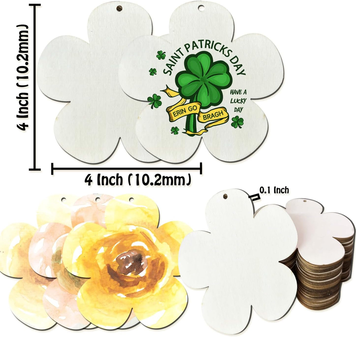 FCECOR 100PCS 4" Wooden Flowers for Crafts, Wood Flowers for Crafts Cutout Slices, Unfinished Ornaments for wood flower cutouts for Painting School DIY Crafts Projects, Party, Wedding, Christmas Decor