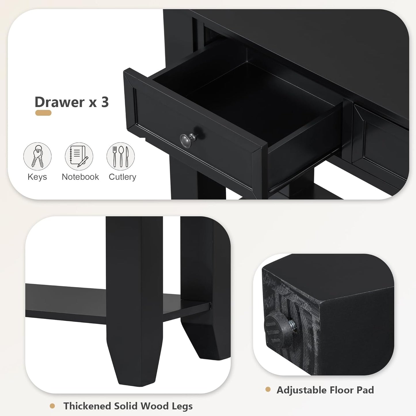 Farmhouse Modern Console Table 55.4-Inch Entryway Sofa Table with Drawers & Storage Shelf for Living Room Hallway Entrance, Black