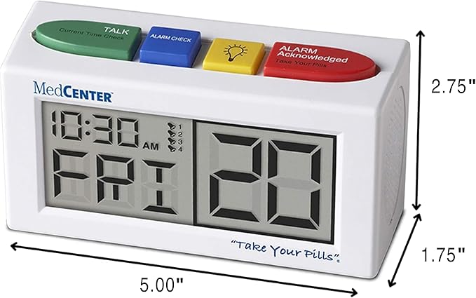 MEDCENTER Talking Alarm Clock HSA/FSA, Medication Pill Reminder Clock, Alarm Clock for Dementia, Hearing, Visually impaired Seniors-Digital Clock Ex Large White - Gift for Mom, Dad, Elderly, Seniors