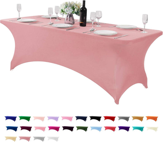 Spandex Table Cover for 8FT or 4ft or 6ft Table Universal Fitted Stretch Tablecloth for Party, Banquet, Wedding and Events-Dusty Pink