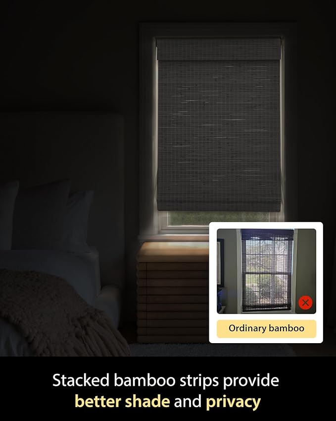 UNISHADES Cordless Bamboo Roman Shades, 36×64 in, Alpine Ivory | Wide Bamboo Strip Weaving Technique, High light-blocking capacity, High Level of Privacy Protection