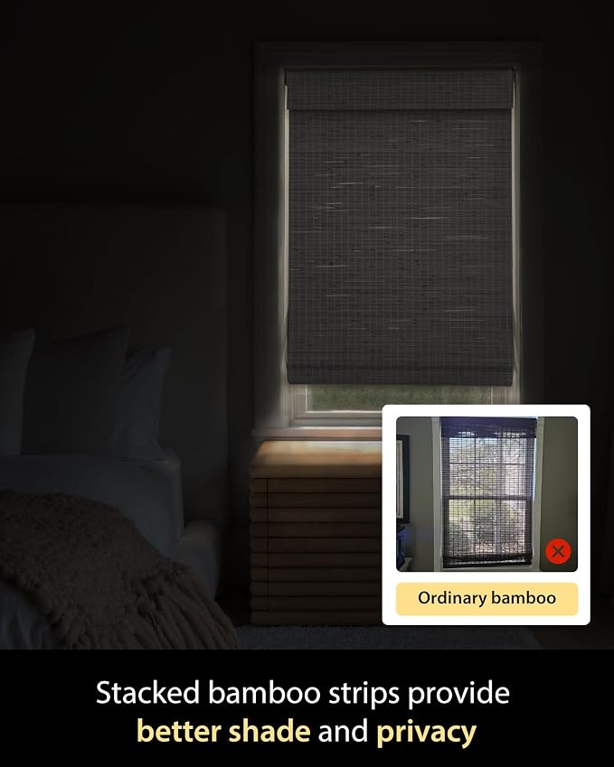 UNISHADES Cordless Bamboo Roman Shades, 39×64 in, Alpine Ivory | Wide Bamboo Strip Weaving Technique, High light-blocking capacity, High Level of Privacy Protection