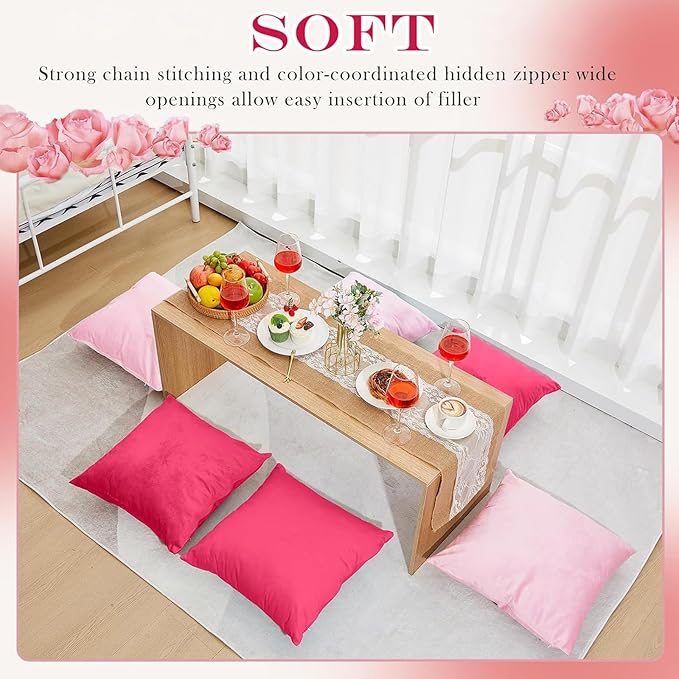 Berlune 6 Pcs Velvet Throw Pillow Covers 18" x 18" Decorative Cushion Cases Soft Pillowcase for Graduation Coquette Party Accessories Couch Sofa Bed Chair Home Decor, No Inserts (Girl Colors)