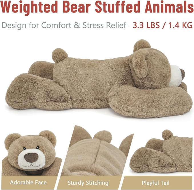 Niuniu Daddy 24" | 5 Pound Weighted Teddy Bear Stuffed Animals for Adults Kids, Large Bear Plush Toy, Cute Brown Bear Body Pillow with Soft Fur for Christmas Birthday Holidays Presents