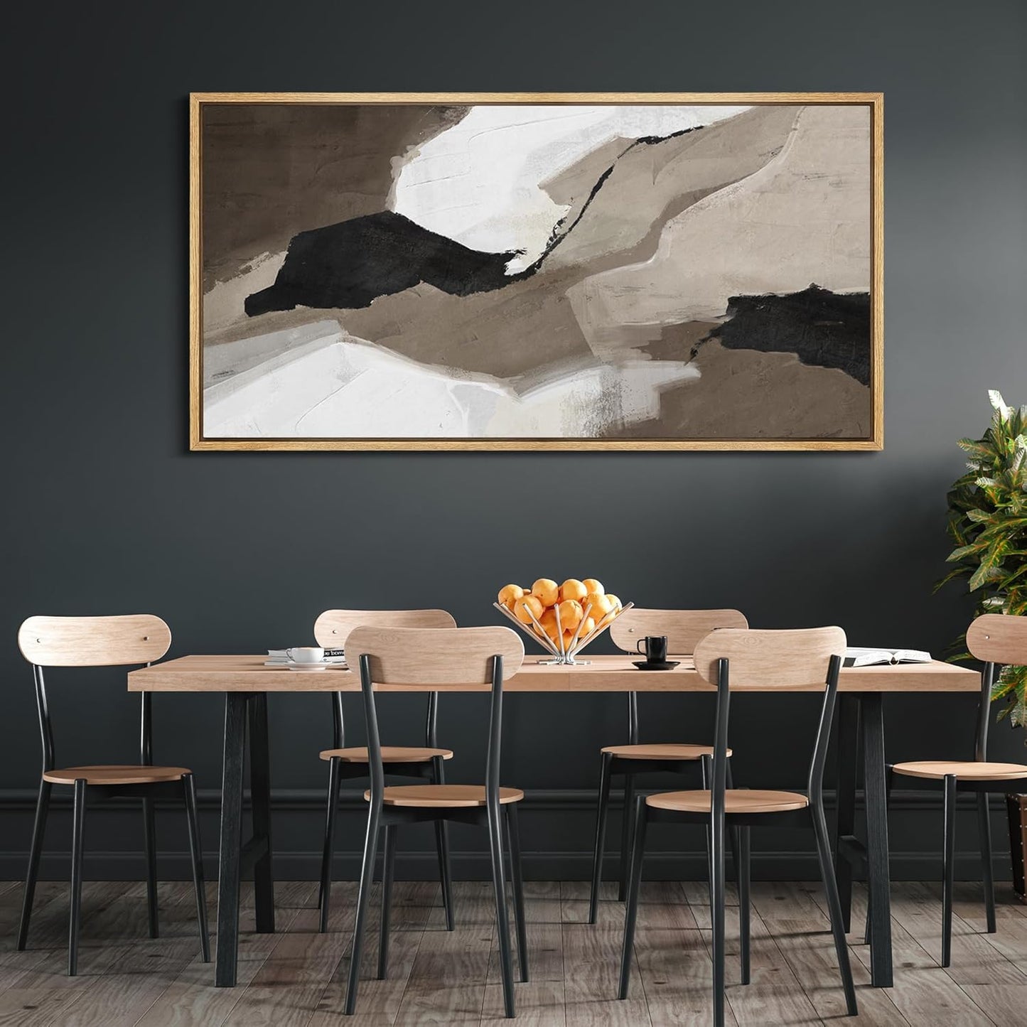 MUDECOR Extra Large Framed Canvas Print Wall Art Abstract Earth Tones Illustrations Antique Retro Fine Art Illustrations Decorative Colorful for Bedroom - 60"x30"