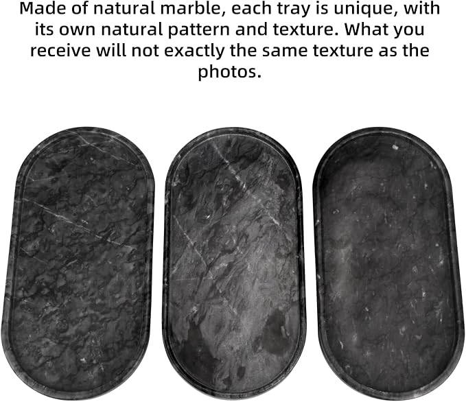 Oval Marble Bathroom Vanity Tray, Natural Luxury Marble Home Kitchen Bathroom Table Tray, Stone Decorative Countertop Tray for Coffee Perfume Jewelry (Dark Grey, 12" x 6" x 0.8")
