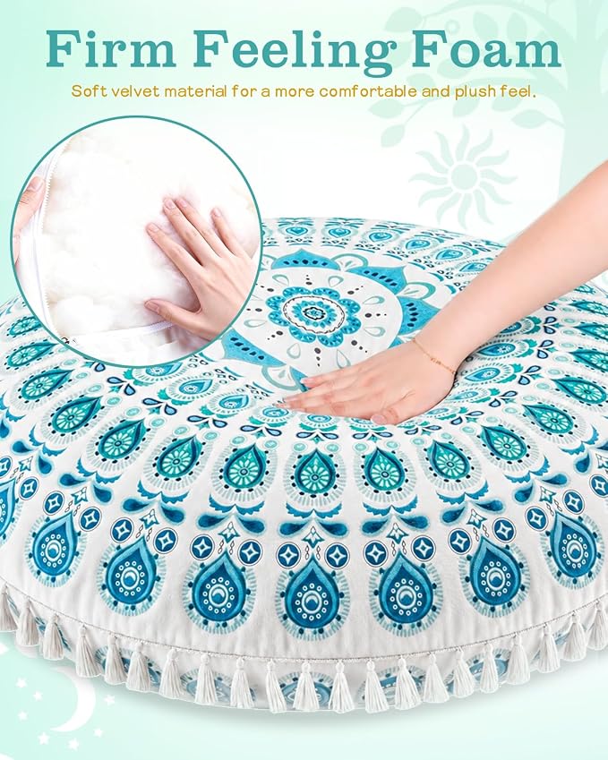 Hihealer Meditation Cushion, Large Velvet Floor Pillow for Yoga, Meditation & Mindfulness, Supportive Memory Foam Bolster (Green)