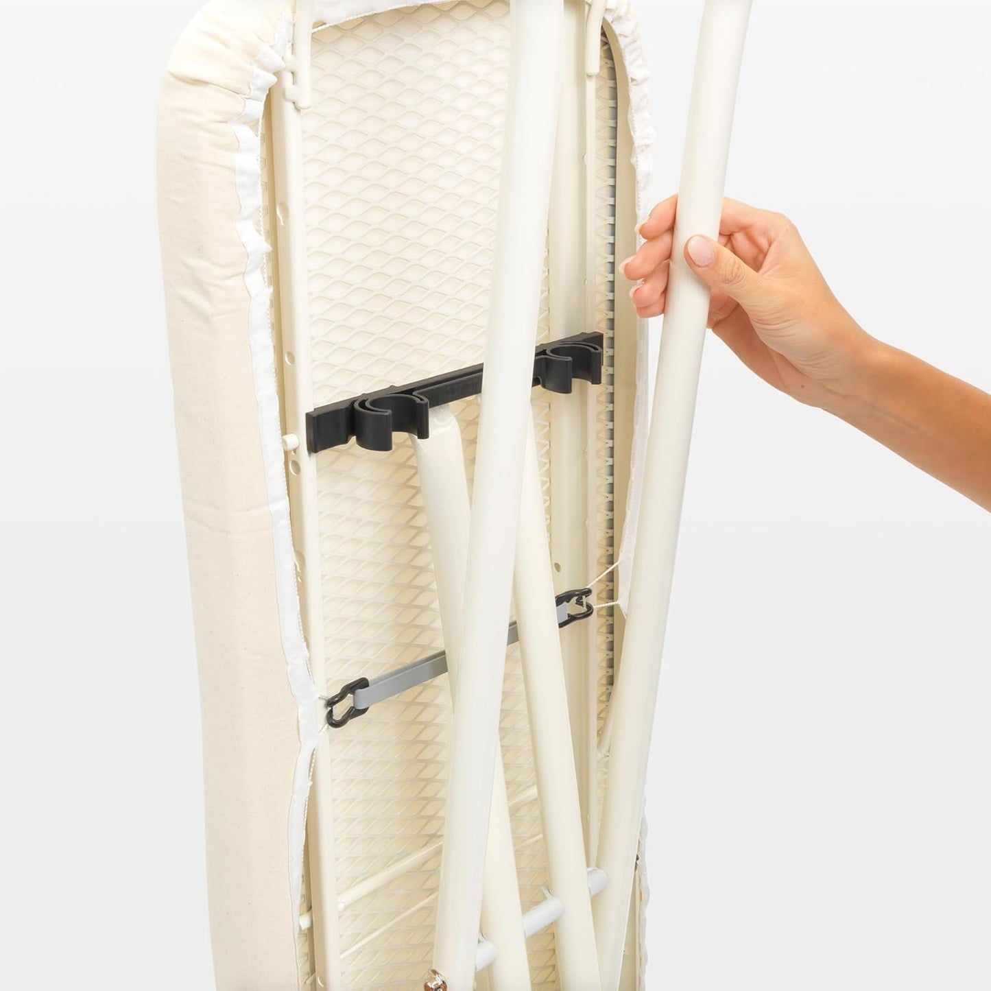 Brabantia Size A Compact Small Ironing Board (43x12 in) 7 Height Options, Adjustable Steam Iron Rest Holder (Morning Breeze) Non-Slip Feet, Anti-Collapse Child Locks