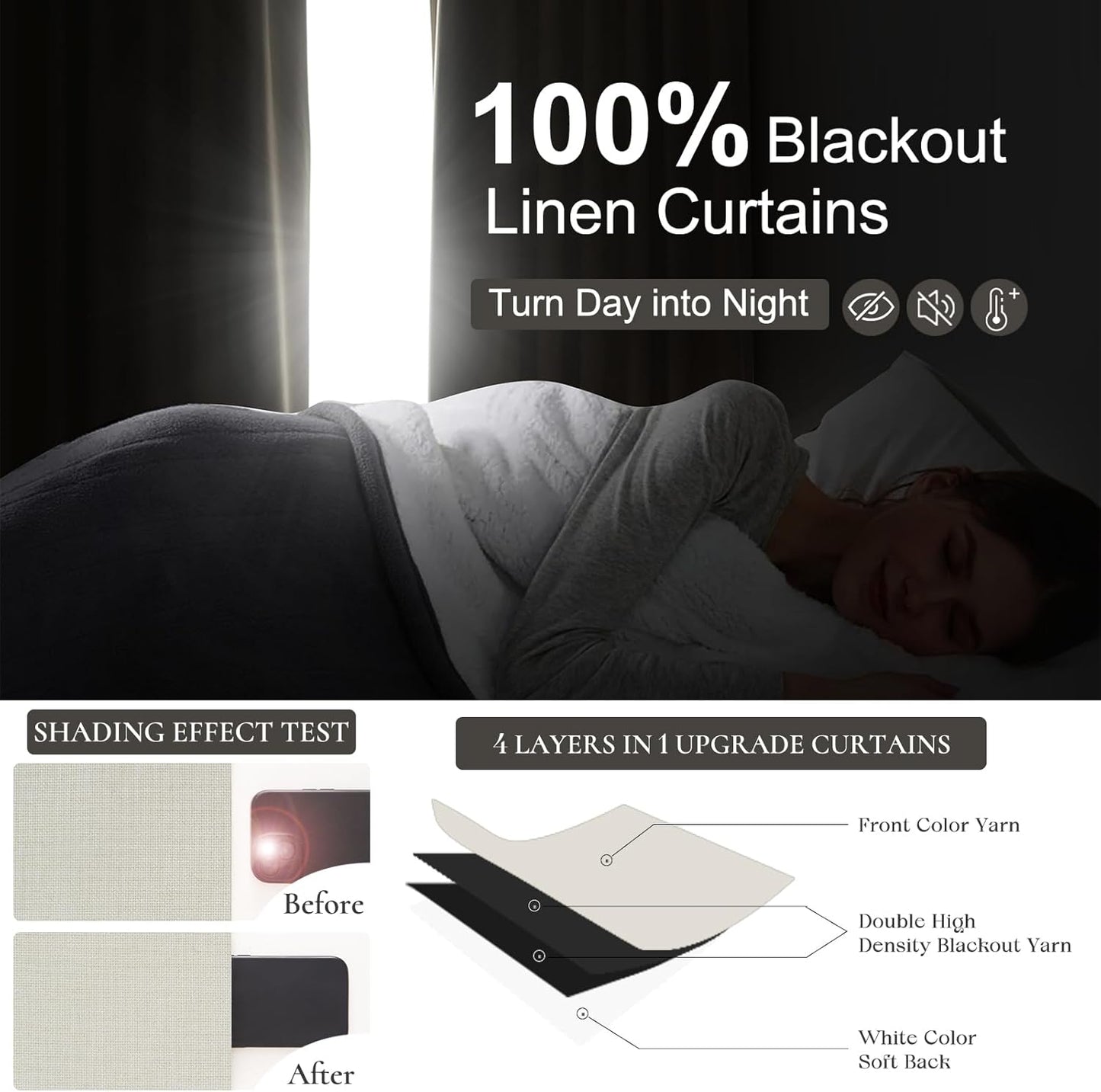 Linen Pinch Pleated Blackout Curtains Beige White Room Darkening Curtains 96 Inches Long, Neutral Modern Window Thermal Black Out Drapes for Sliding Glass Doors/Bedroom/Living Room(40" Wx96 Lx2Panels)