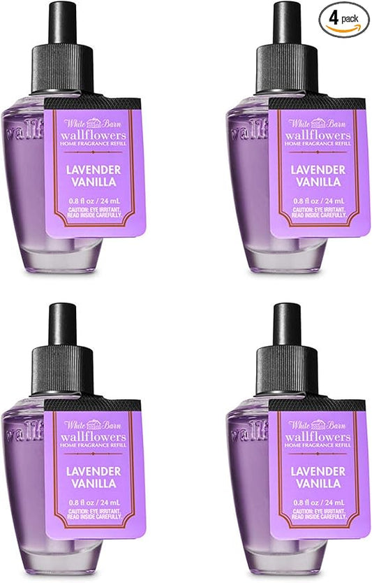 Bath & Body Works Lavender Vanilla Wallflower - Four (4) Refill Bulbs - Odor Eliminating with Fresh Source