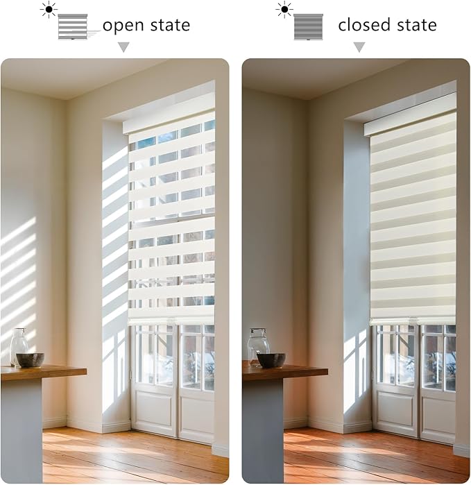 AOSKY Cordless Zebra Blinds for Windows Pull Down Roller Window Shades Dual Layer Light Filtering Privacy for Day and Night, Free-Stop Door Shades for Home Easy to Install (39" W X 72" H, Beige)