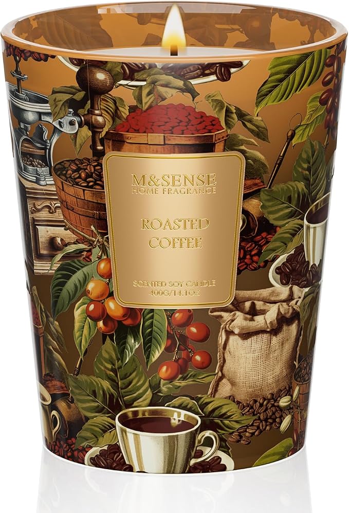 M&SENSE Roasted Coffee Soy Candle, 14.1oz, Coffee Lovers Home Fragrance | 60H Long Burn, Non-Toxic, Kitchen Cozy Espresso Hour, Stress Relief, Relaxation Housewarming Gifts