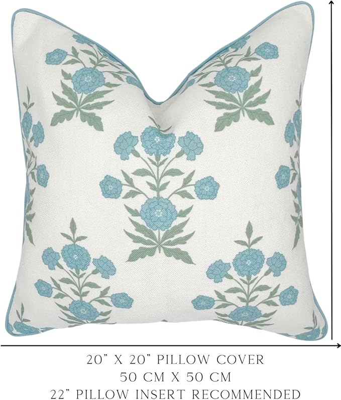 Jillien Harbor Amelia 20" x 20" Floral Throw Pillow Cover Blockprint 50 cm x 50 cm Grandmillennial Home Decor (20" x 20")