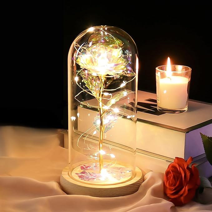 Beferr Mothers Day Rose Gifts for Mom Galaxy Glass Rose Preserved Forever Roses for Delivery Light Up Flowers in Glass Dome Anniversary Birthday Gifts for Women Grandma Wife Her Daughter Girlfriend