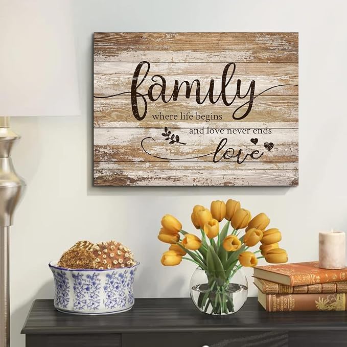 Rustic Bless Home Wall Decor Family Wall Art for Living Room Farmhouse Family Signs Pictures for Kitchen Dining Room Vintage Inspirational Motto Wall Prints Artwork Bedroom Entryway Decorations 12x16"