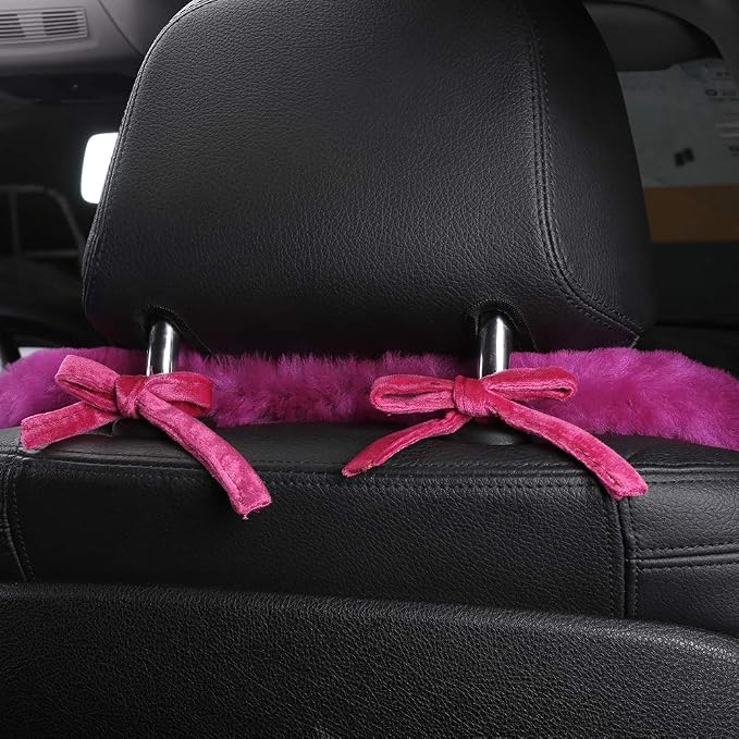 OGLAND 2 Pack Fur Fuzzy Sheepskin Car Seat Covers for Universal Auto Plush Seat Cushion Accessories Automobiles (Honey Beige)
