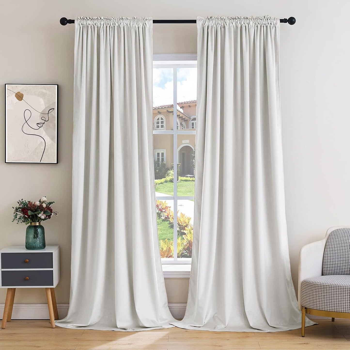 MIULEE White Velvet Curtains Thermal Insulated Blackout Curtain Drapes for Bedroom Living Room Darkening 84 Inches Long Curtains Panels Rod Pocket Set of 2