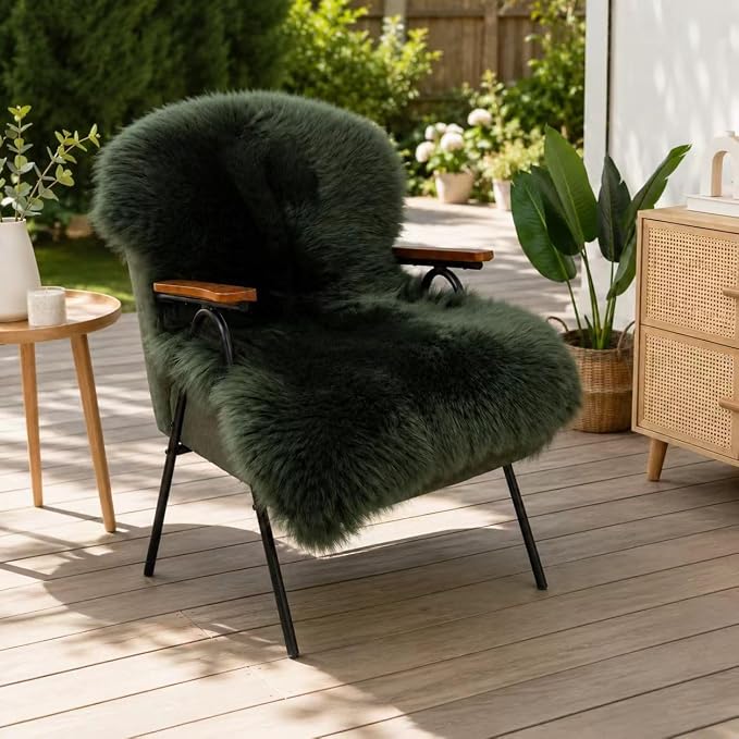 Sheepskin Rug, Fluffy Shaggy Area Rug, Super Soft 24‘’ x 36‘’ Sheepskin Hair Rug, Plush Rug, Decorative Rugs for Bedroom, Children's Room, Living Room (Forest Green, 24" x 36")