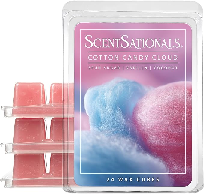 Scentsationals Wax Melts, Wax Cubes Strong Scent - Cotton Candy Cloud - Long Lasting Scented Melts for Warmer, 10oz (24-Cubes)