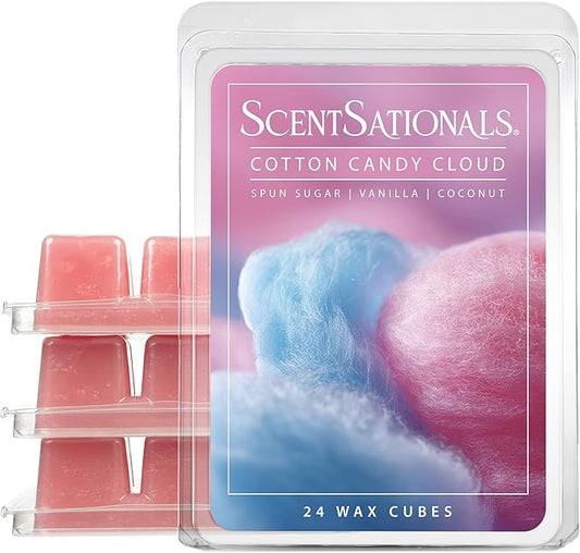 Scentsationals Wax Melts, Wax Cubes Strong Scent - Cotton Candy Cloud - Long Lasting Scented Melts for Warmer, 10oz (24-Cubes)