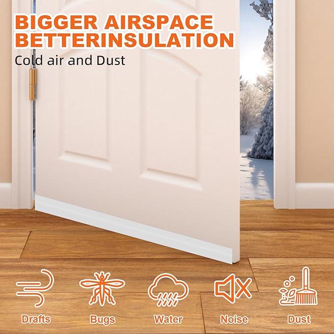 Door Draft Stopper, Door Sweep for Bottom of Door, Weather Stripping Door Seal Gap Filler Bottom Blocker Soundproof Cold Air Insulation Save Energy Installs Quickly and Easily (White, 39‘’)