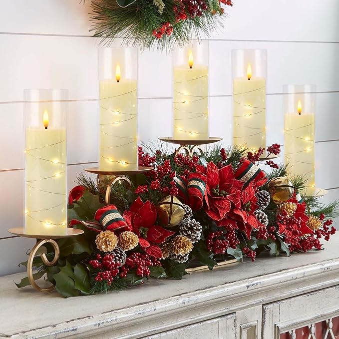 Pack of 5 (D2.2 X H 5" 6" 7") Ivory Flickering Flameless Candles Battery Operated with Remote, LED Pillar Candles with Realistic Moving Wick for Halloween, Christmas, Home Decor.
