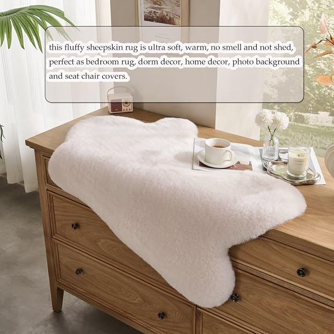 1700GSM Fuzzy Faux Sheepskin Fur Area Rug,Extra Soft Faux Fur Mat,Fluffy Shaggy Fur Rug for Bedroom Living Bedside Rug Room Decor-Ivory White, 2 x 3 ft