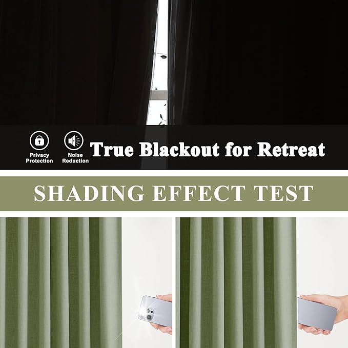 Vision Home Dark Green Pinch Pleated Full Blackout Curtains Linen Blended Room Darkening Curtain Panels 102 inch for Living Room Bedroom Thermal Insulated Pinch Pleat Drapes with Hooks 40" Wx102 Lx2