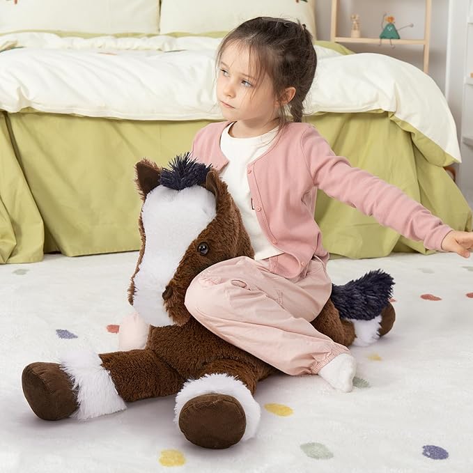 MaoGoLan Large Horse Stuffed Animal for Boy, Big Horse Plush Toy for Girl, Ridable Stuffy Pony for Kids, Coffee Stuffed Pony Plush Pillow for Easter Baby Shower Birthday Party Favor Gifts, 33 inches