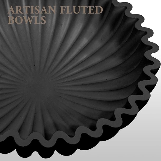 MAONAME Concrete Decorative Bowl, Black Fruit Bowl for Kitchen Counter, Modern Handicraft Coffee Table Key Bowls, Large Scalloped Ruffle Bowls for Entryway, Home Decor