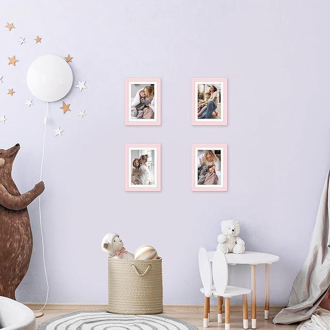 Picrit 5x7 Picture Frame Set of 12, Display 4x6 with Mat or 5x7 without Mat, Photo Frames for Wall Mounting or Table Top Display, Pink