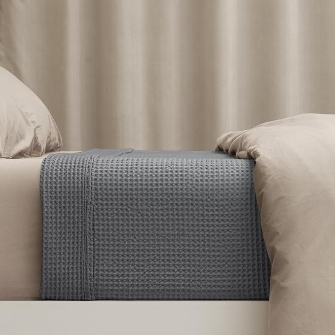 PHF Pre-Washed 100% Cotton Waffle Weave Blanket King Size for Bed,Snag Proof Throw Blanket for Couch Spring Summer Lightweight Breathable,Machine Washable, Home Decor Gift - Charcoal
