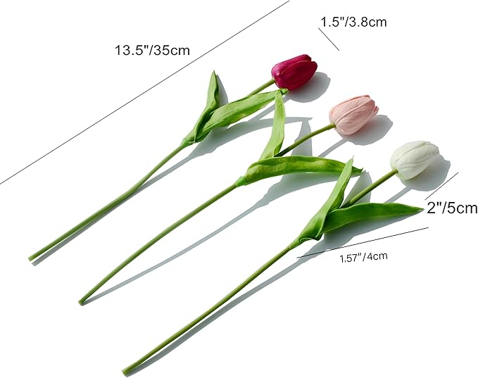 Mandy's Shades of Pink Artificial Tulips Flowers Centerpiece, 13.5" Lifelike PU Fake Floral Stems 20pcs for Kitchen Island & Dining Table, Spring Decor for Easter