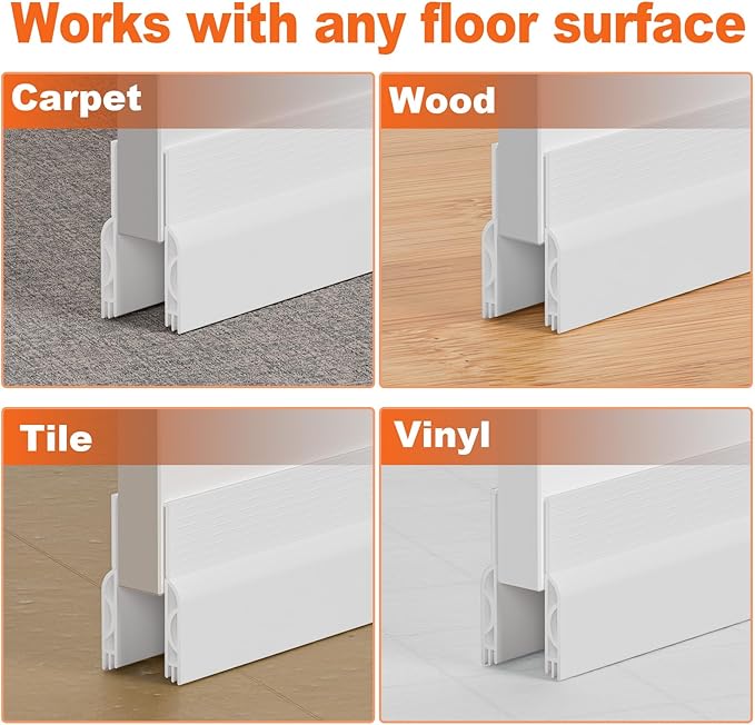 Door Draft Stopper, Door Sweep for Bottom of Door, Weather Stripping Door Seal Gap Filler Bottom Blocker Soundproof Cold Air Insulation Save Energy Installs Quickly and Easily (White, 78‘’)