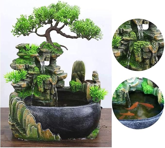 Rockery Stream Tabletop Fountain, Zen Meditation Indoor Waterfall Feature with Automatic Pump and Switch, Desktop Fountain for Home Office Bedroom Decoration (B)