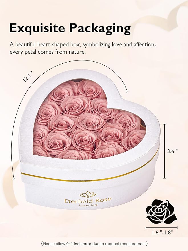 Eterfield 16 Forever Flowers in Heart Shape Box, Preserved Roses That Last a Year Preserved Flowers Birthday Gifts for Her Mom Women Wife Anniversary Valentine's Day Mother's Day, Dusty Pink