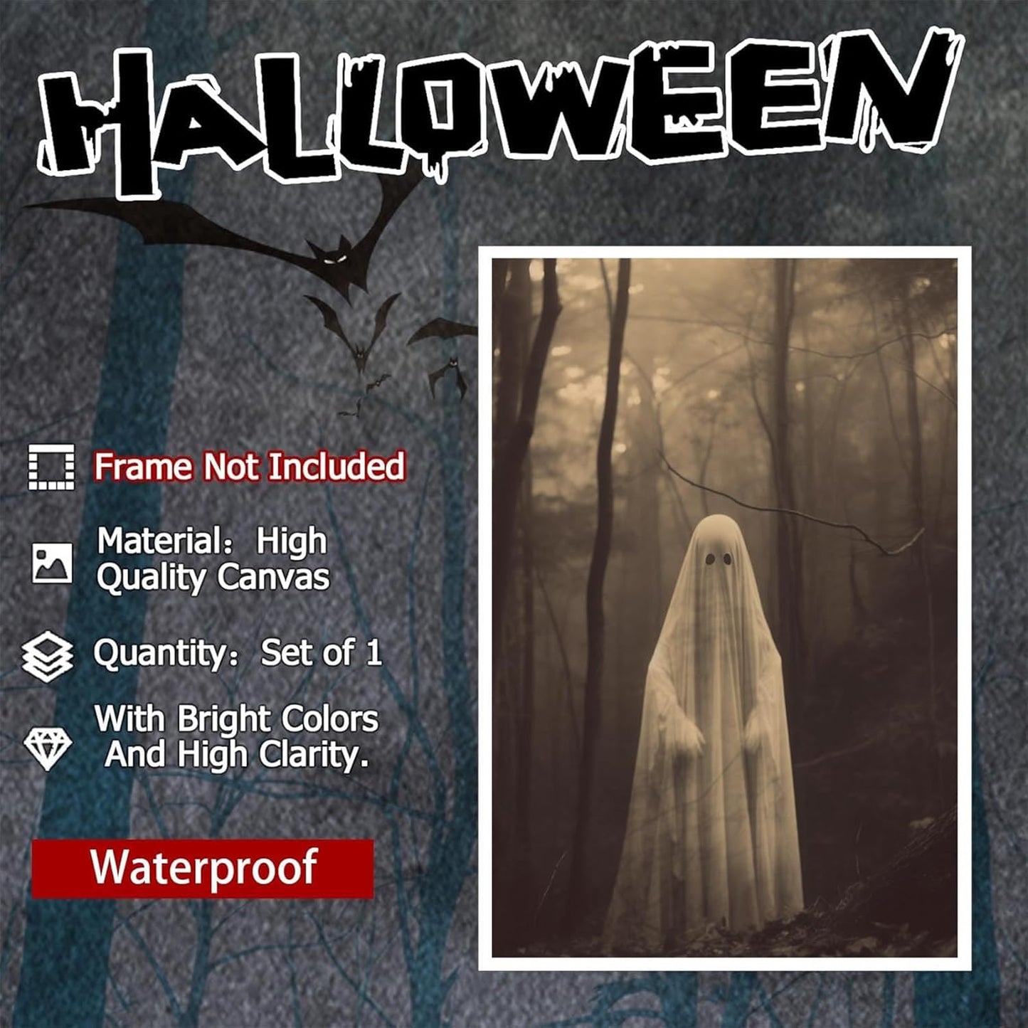 Ghost Forest Spooky Print Poster The Gothic Room Decor Creepy Picture Posters Dark Academia Aesthetic Family Prints Canvas Wall Art Home Apartment Decorations 24X36inch Unframed