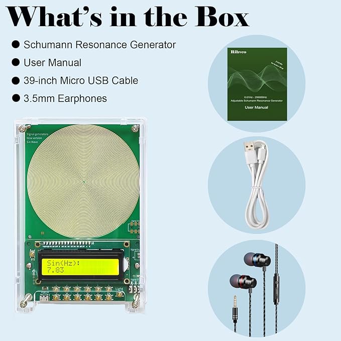 7.83Hz Schumann Resonance Generator, Adjustable Sine Wave Frequency Generator for Healing (0.01Hz-299999Hz) with Acrylic Case, USB Powered Signal Generator for Relaxation, Stress Relief & Better Sleep