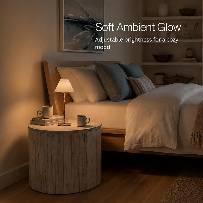 Bamboo Cordless LED Table Lamp – Rechargeable 24-Hour Battery, Dimmable Warm Light, 15" Portable Wireless Lamp with Remote for Indoor/Outdoor Use, Home, Patio, Restaurant – Coastal White