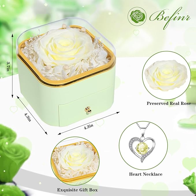 Beferr Mothers Day Forever Rose with Necklace for Mom Birthday Gifts Preserved Roses Eternal Flower for Delivery Fresh Flowers Gifts for Mother Wife Her Grandma Sister Daughter Girls Friends