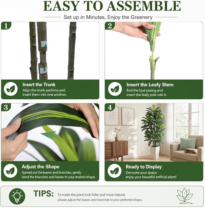 Artificial Dracaena Tree - 6FT Tall Fake Plants with White Tall Planter - Artificial Plants Indoor Floor Plant in Pot - Large Tropical Fake Yucca Potted Tree for Home Office Living Room Decor